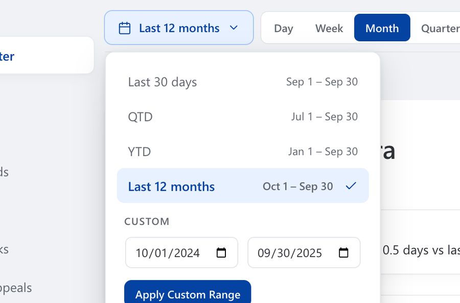 Date range menu