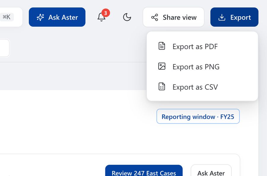 Export menu