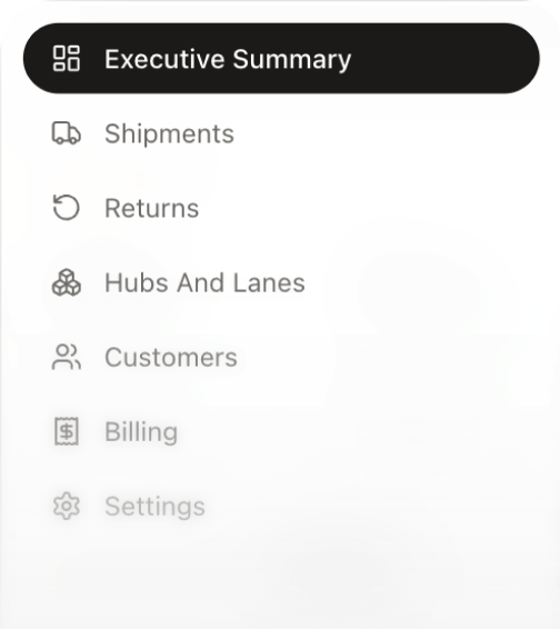 Report navigation list with Executive Summary selected