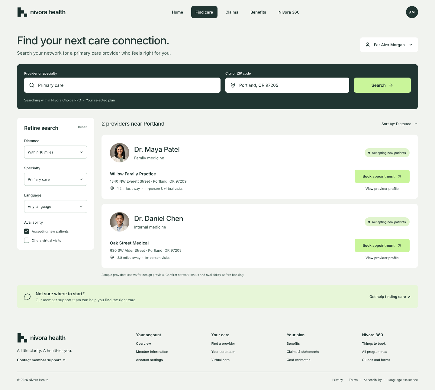 Find care: in-network provider search with filters and booking